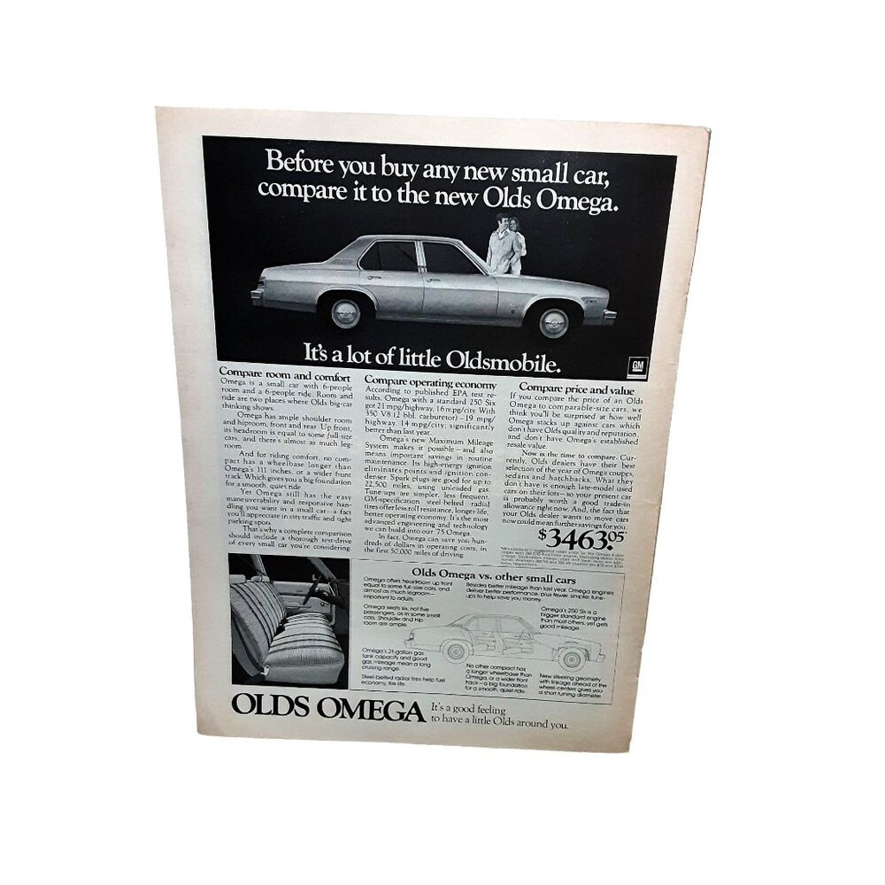 1974 1975 Olds Omega Car Oldsmobile Original Print ad 70s